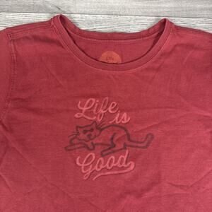 Life Is Good Cat Classic Fit Short Sleeve Tee Shirt Burnt Red sz S